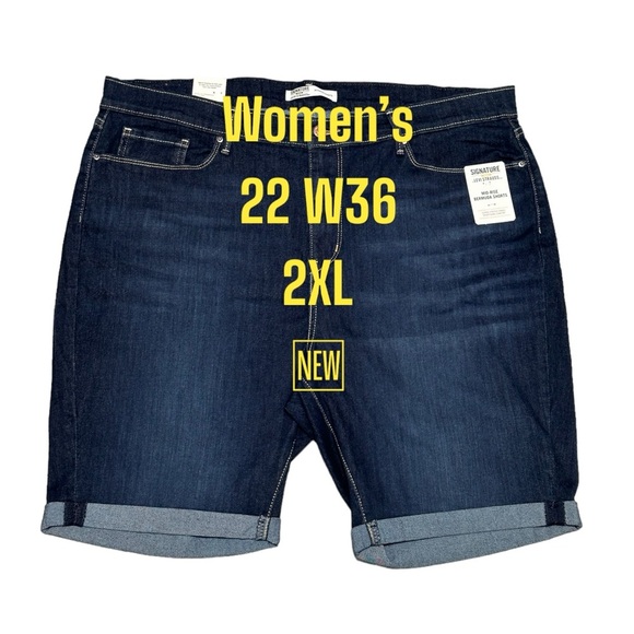 Women’s Levi’s 22 W36 XXL Navy Blue Denim Jeans Shorts Bermuda Rolled Stretch - Picture 2 of 10